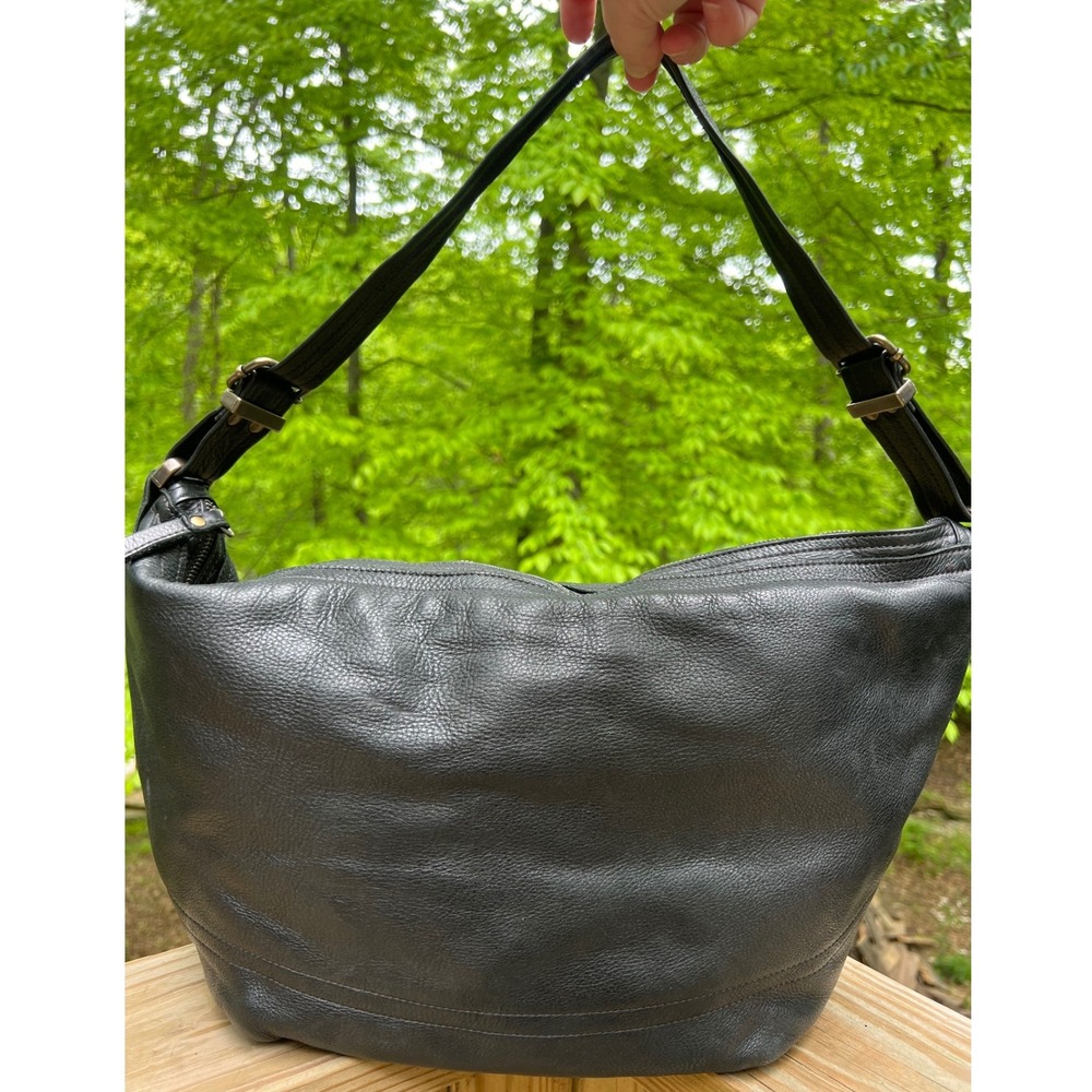 Rare Rough & Tumble Black Leather Hobo Bag - Discontinued Leopard Lining Maine